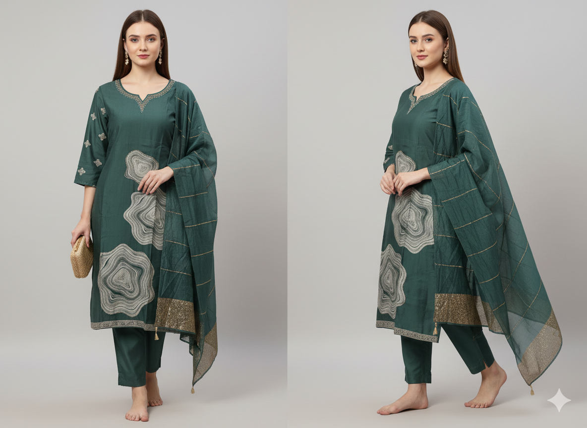 "Emerald Grace" Embroidered Salwar Suit Set