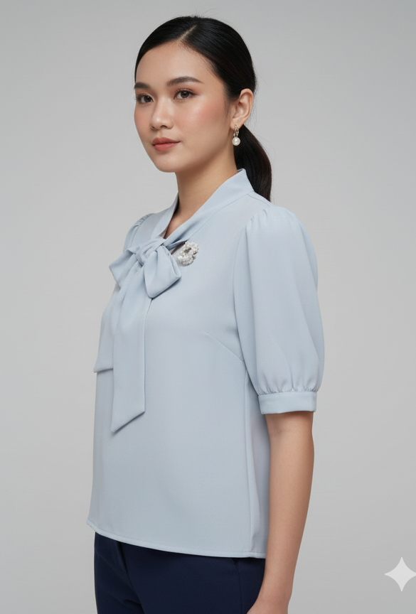 Soft Sky Tie-Neck Top