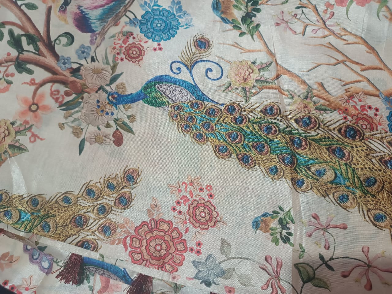 "Peacock Garden" Silk Saree with Digital Print