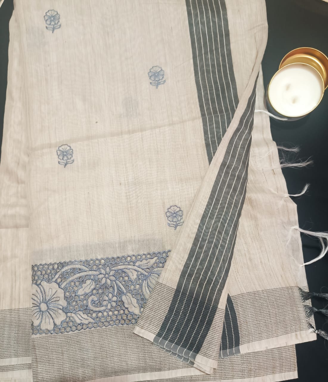 "Ivory Bloom" Handwoven  Saree
