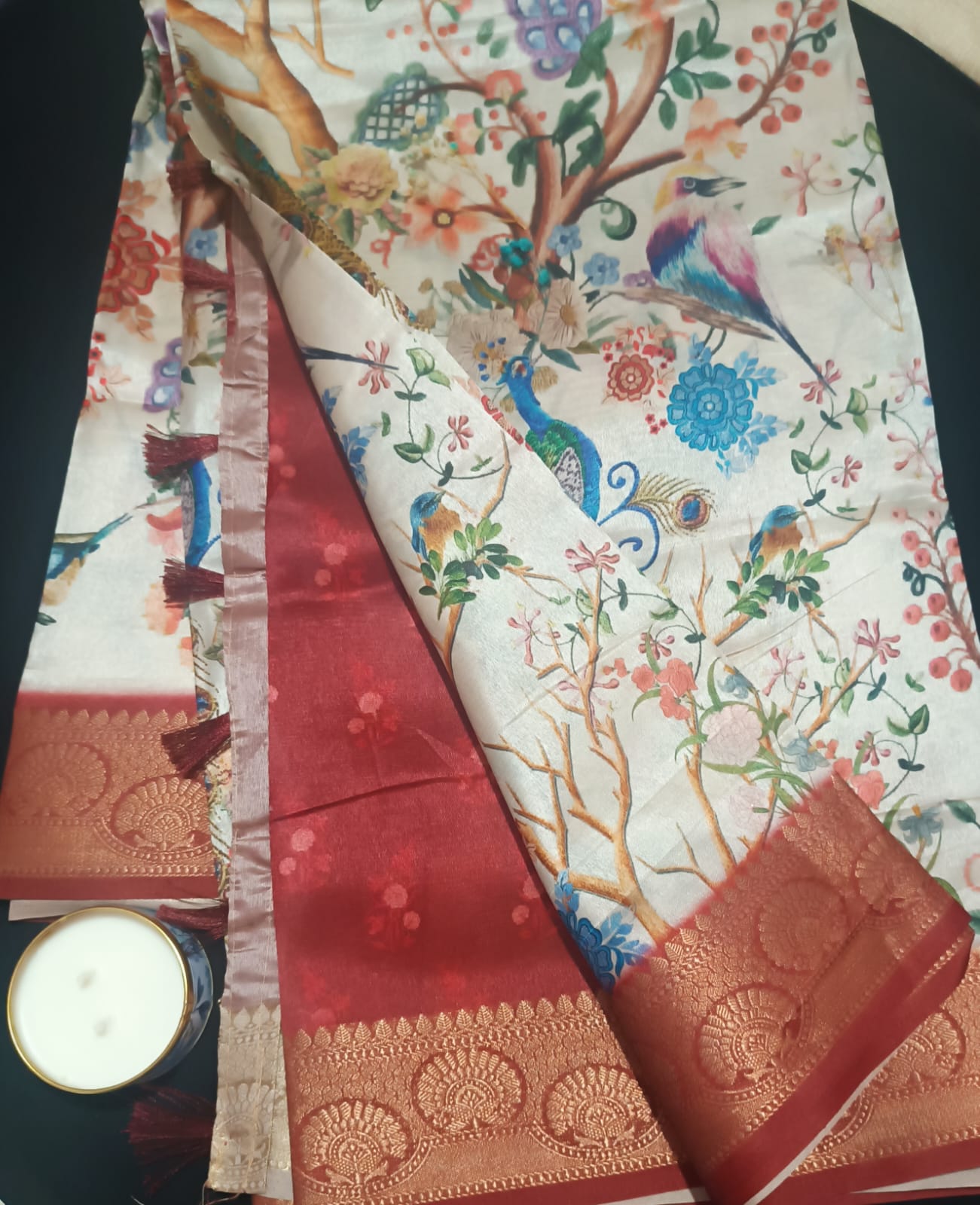 "Peacock Garden" Silk Saree with Digital Print