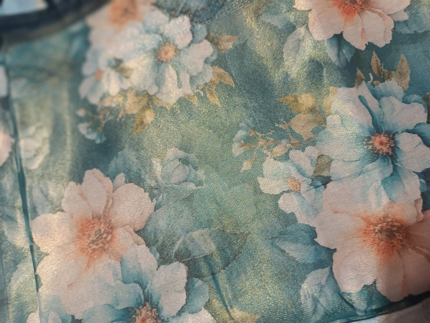 "Aqua Bloom" Silk Saree with Floral Prints