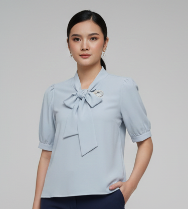 Soft Sky Tie-Neck Top